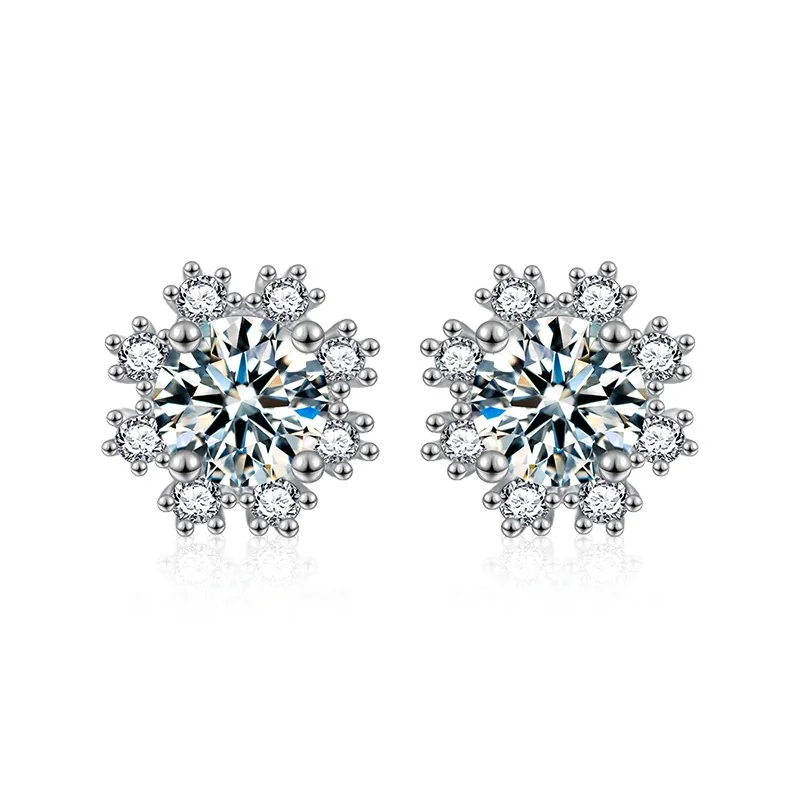 Snowflake Halo 925 Sterling Silver Moissanite Stud Earrings