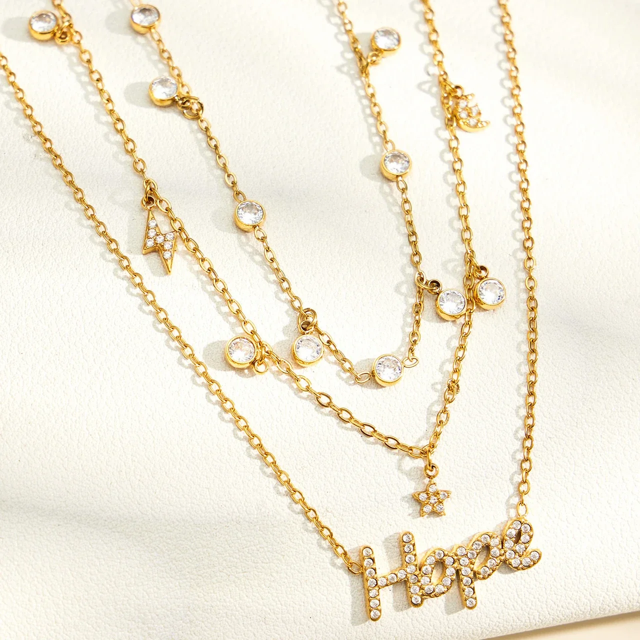 Delicate Gold-Plated Bezel CZ Charm Stainless Steel Bracelet