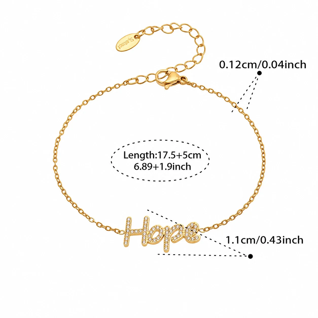 Delicate Gold-Plated Bezel CZ Charm Stainless Steel Bracelet - Gold CZ Hope 17.5+5 cm