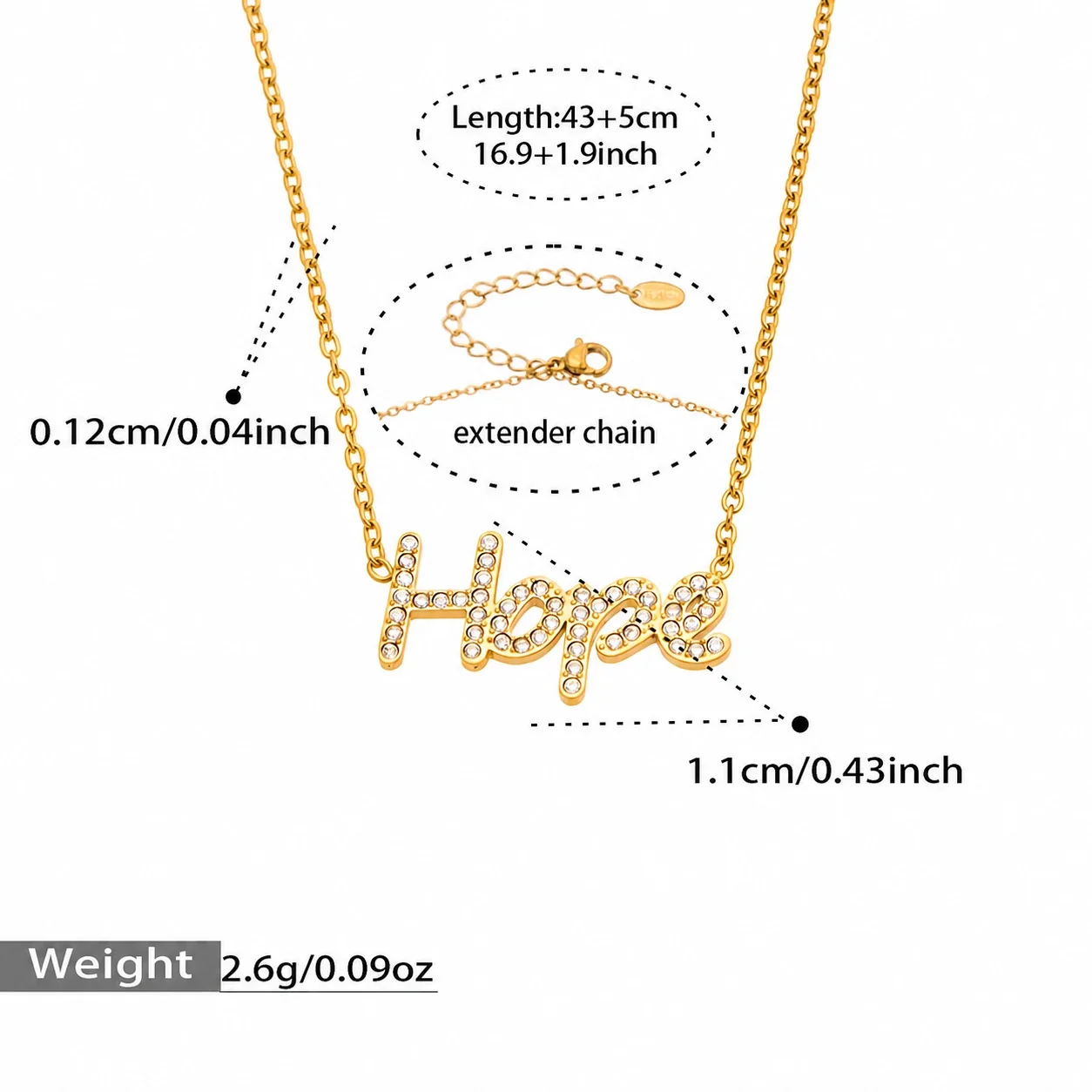 Delicate Gold-Plated Bezel CZ Charm Stainless Steel Bracelet - Gold CZ Hope 43+5 cm