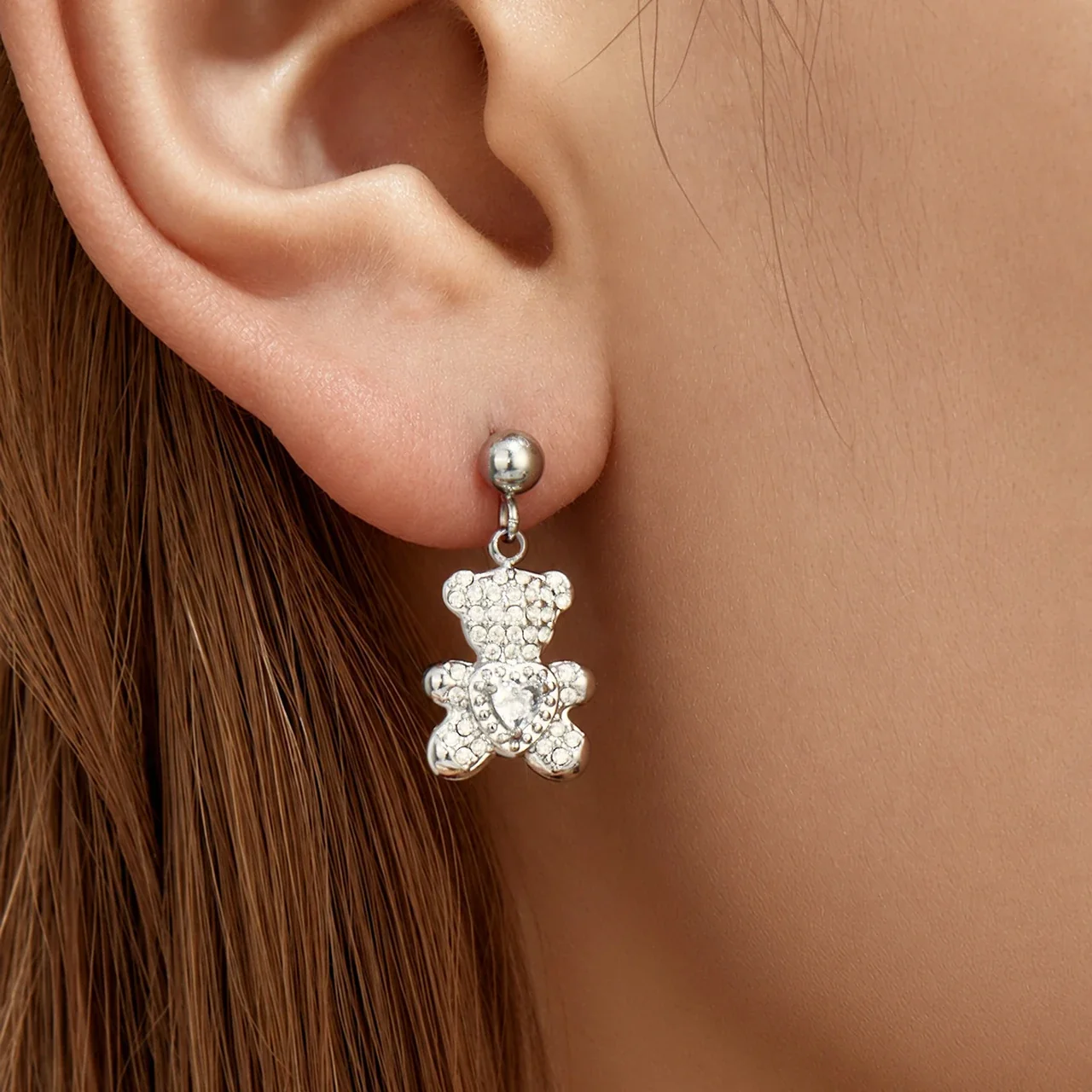 Playful Gold-Plated Stainless Steel Teddy CZ Drop Earrings