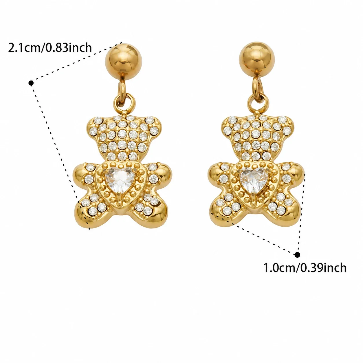Playful Gold-Plated Stainless Steel Teddy CZ Drop Earrings - Gold Teddy CZ