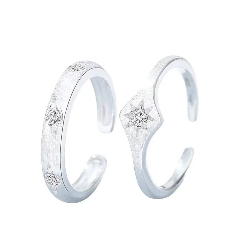 Celestial Brushed 925 Sterling Silver Star Open Ring