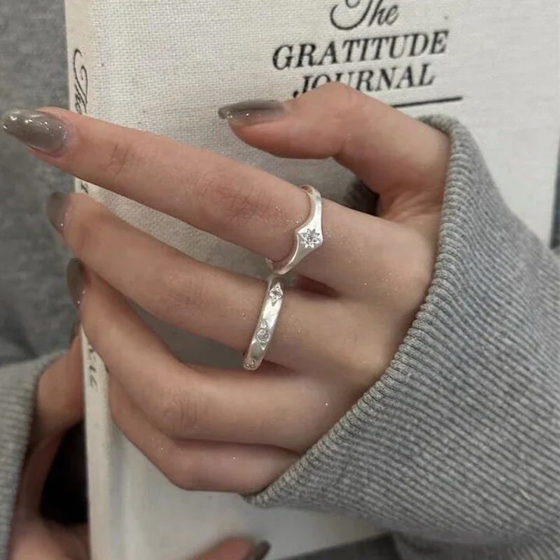 Celestial Brushed 925 Sterling Silver Star Open Ring