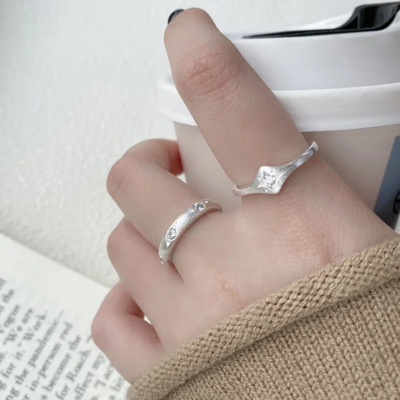 Celestial Brushed 925 Sterling Silver Star Open Ring
