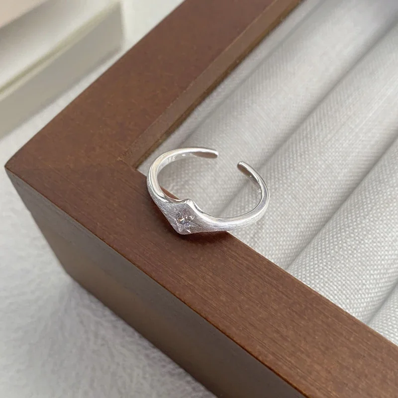 Celestial Brushed 925 Sterling Silver Star Open Ring