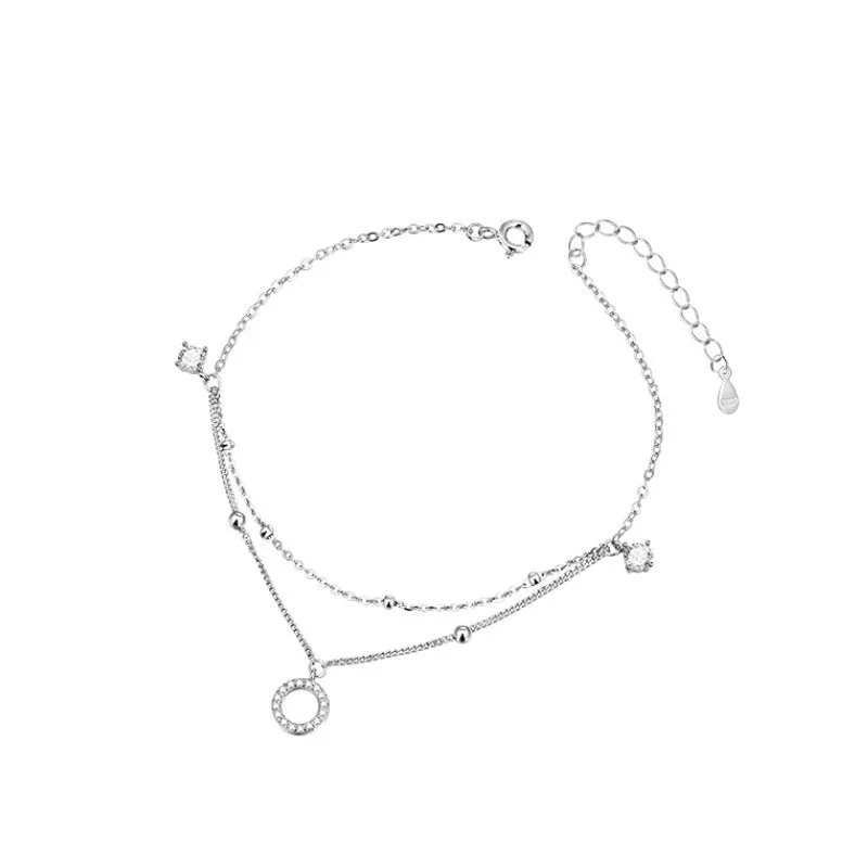 Delicate 925 Sterling Silver Double-Layer Halo Bead Anklet