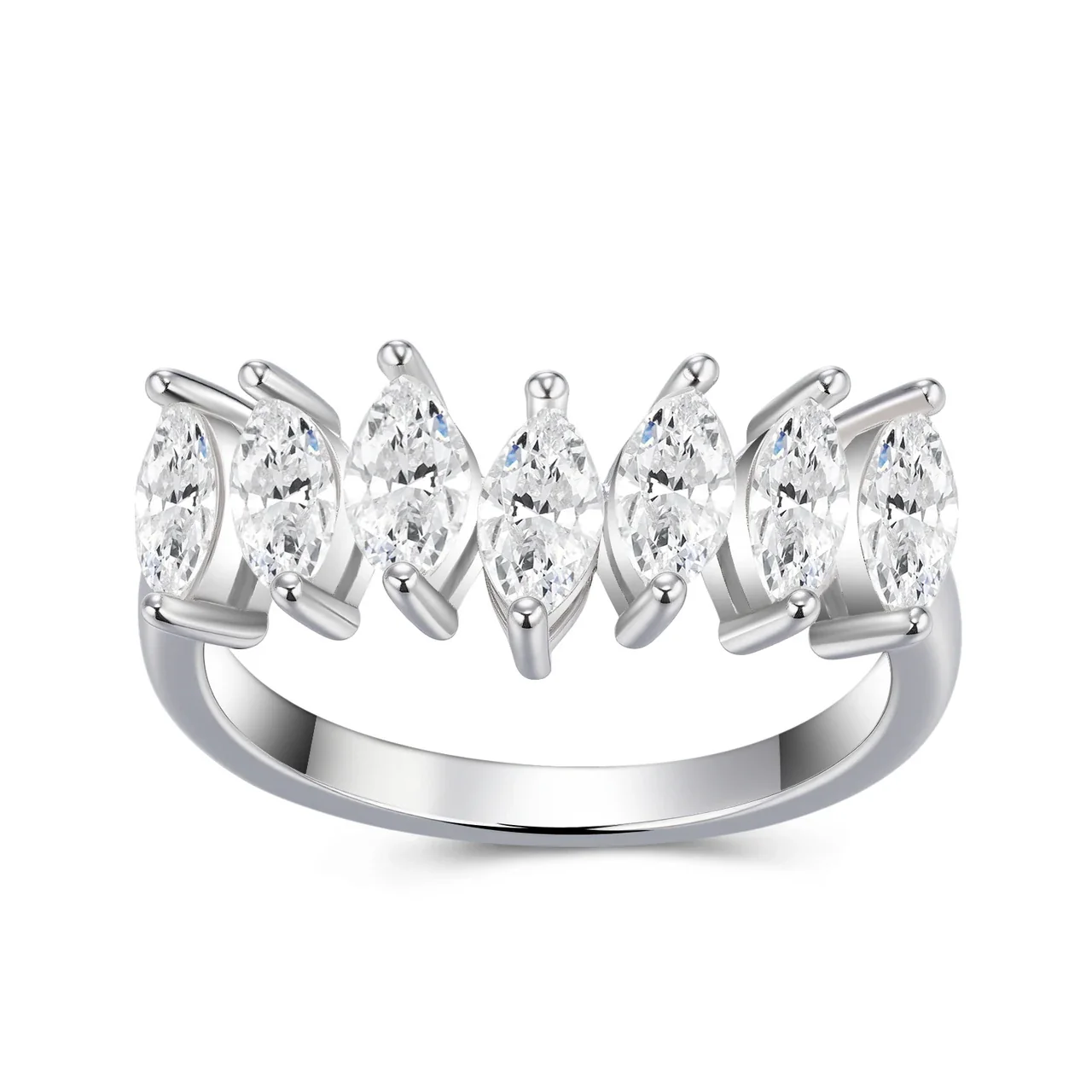 Graduated Marquise Seven-Stone 925 Sterling Silver Moissanite Ring