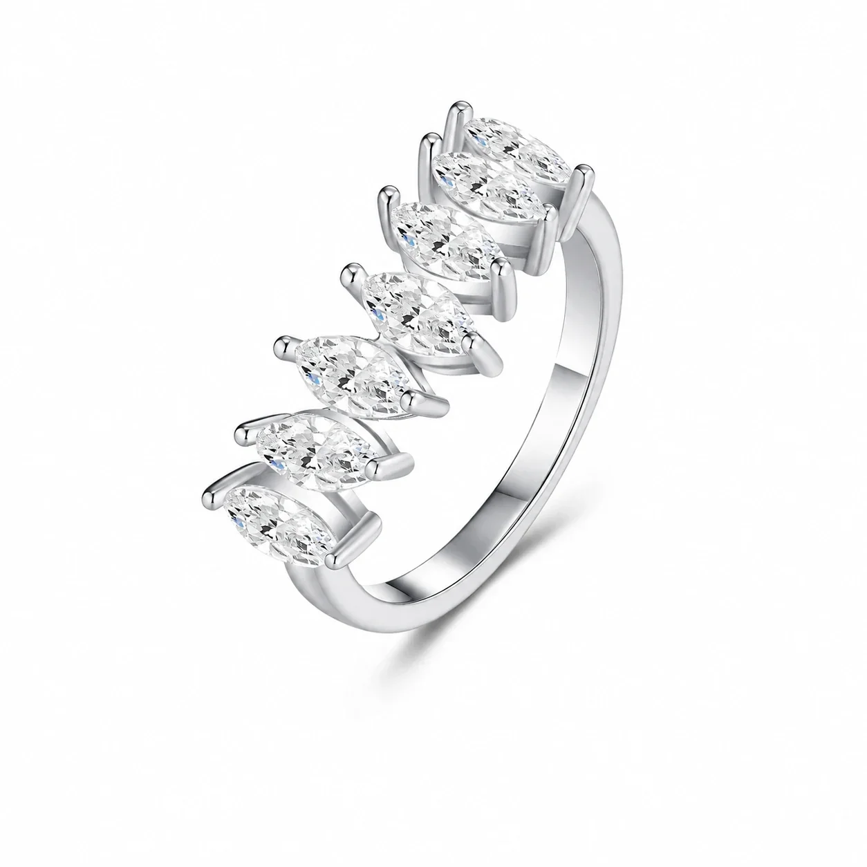 Graduated Marquise Seven-Stone 925 Sterling Silver Ring