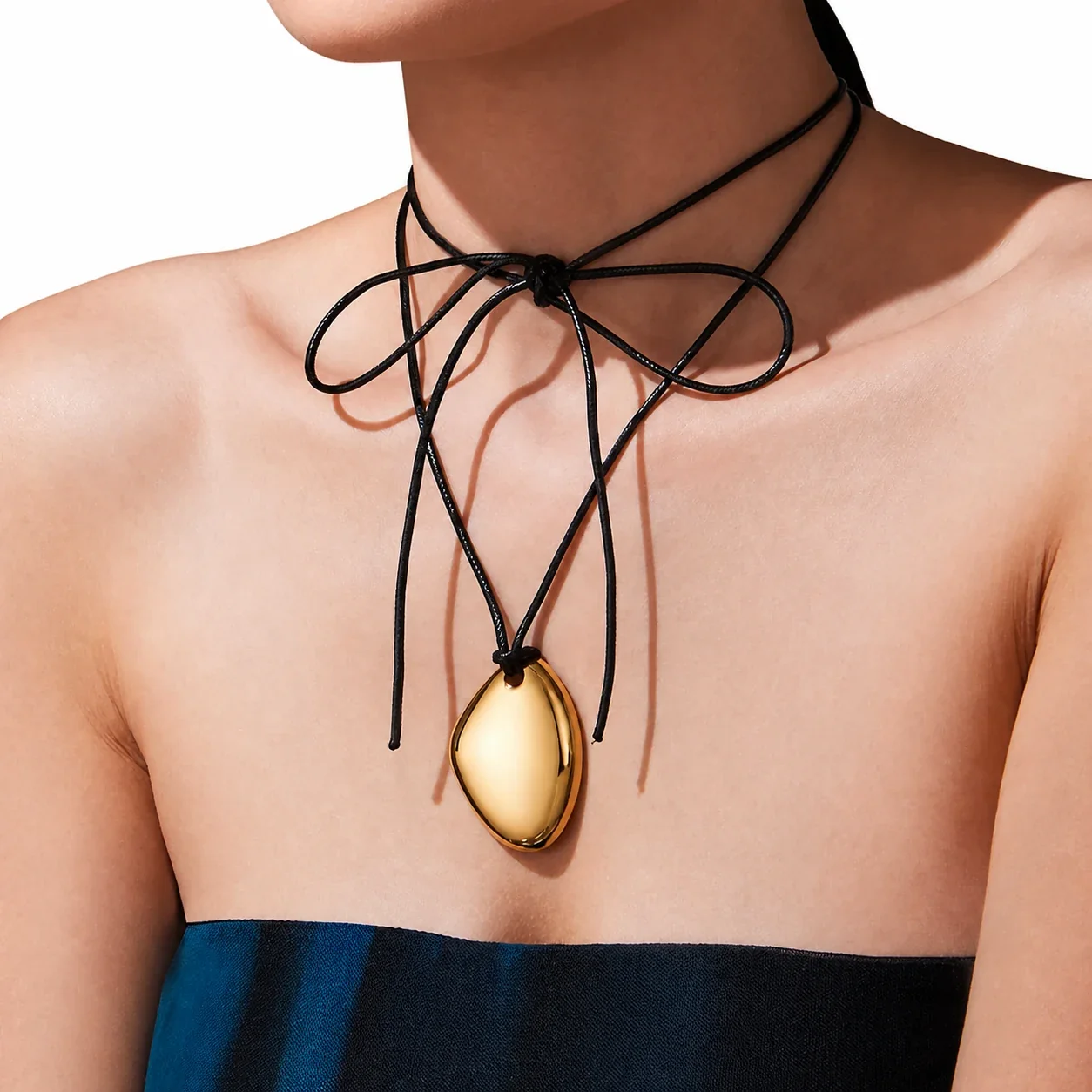 Molten Heart Pendant Black Cord Stainless Steel Necklace