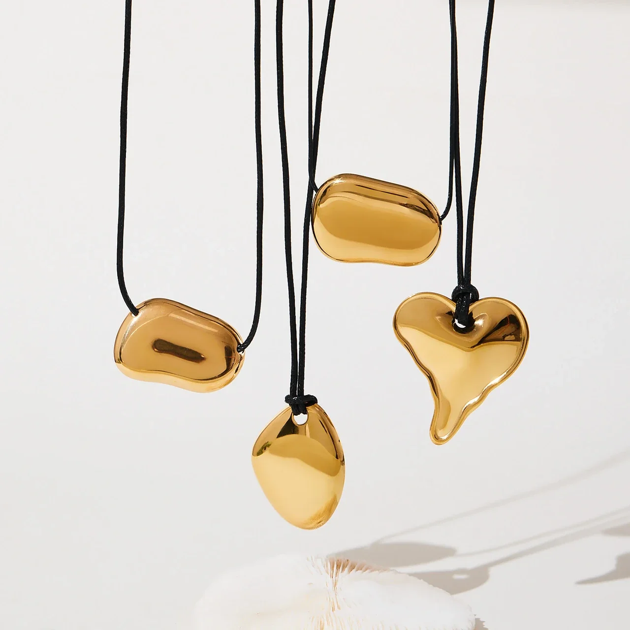 Molten Heart Pendant Black Cord Stainless Steel Necklace