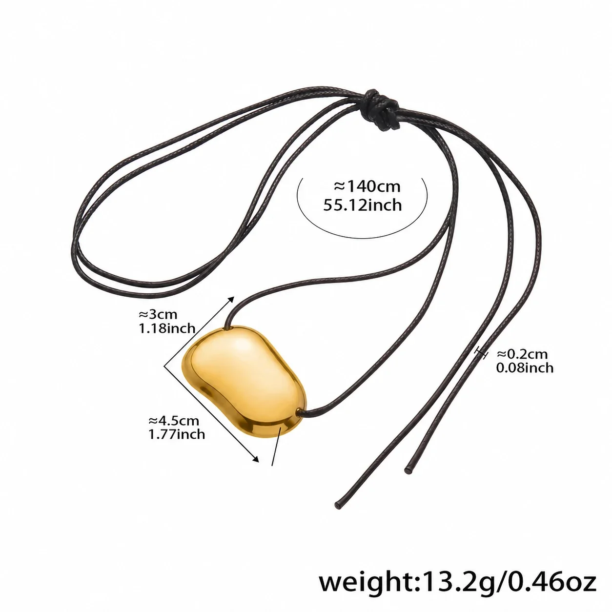 Molten Heart Pendant Black Cord Stainless Steel Necklace - Gold Oblong 140 cm