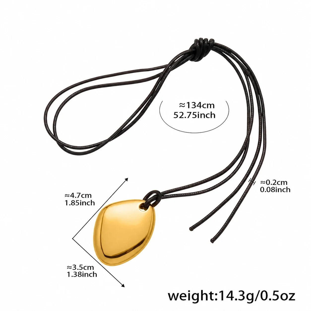 Molten Heart Pendant Black Cord Stainless Steel Necklace - Gold Shield 134 cm