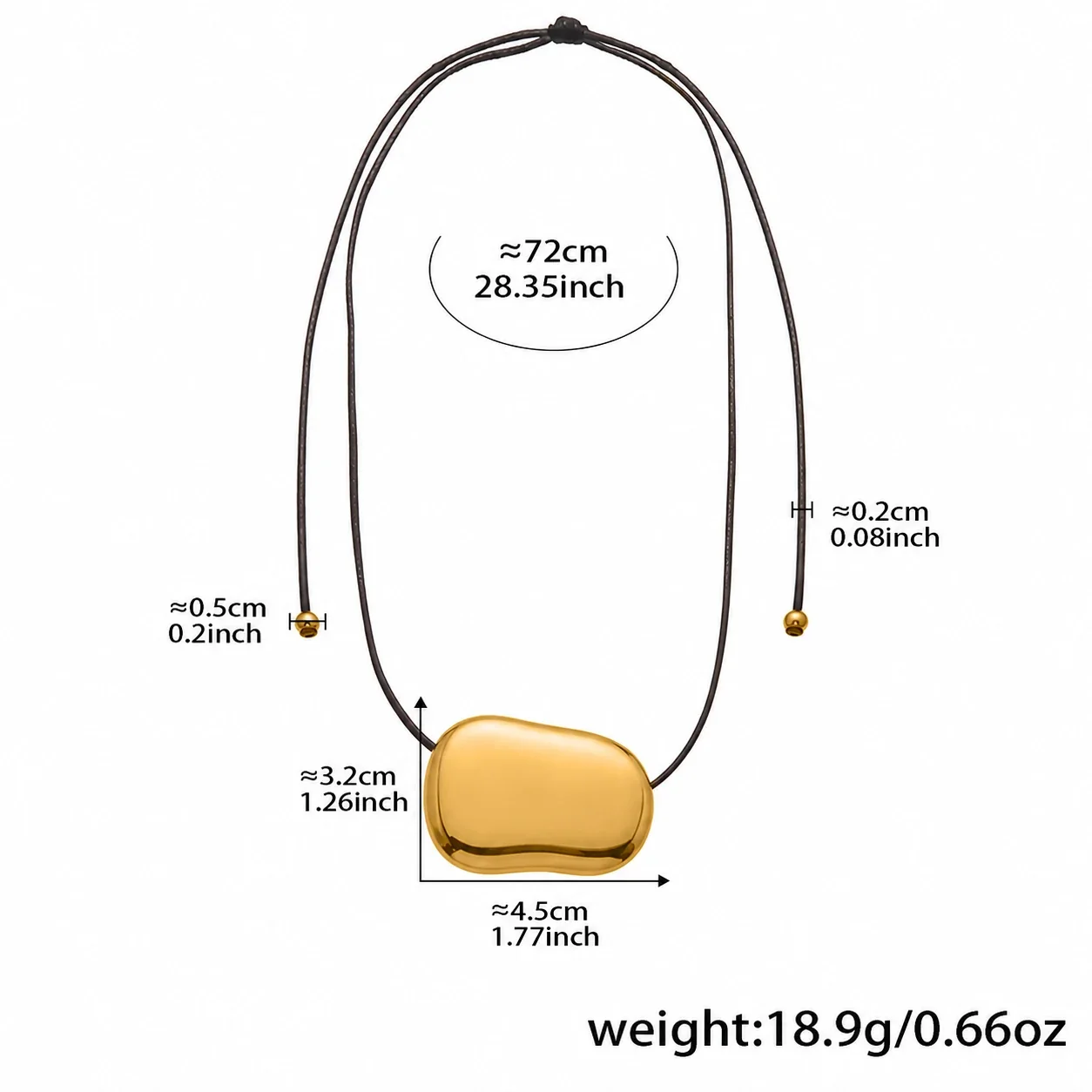 Molten Heart Pendant Black Cord Stainless Steel Necklace - Gold 72 cm