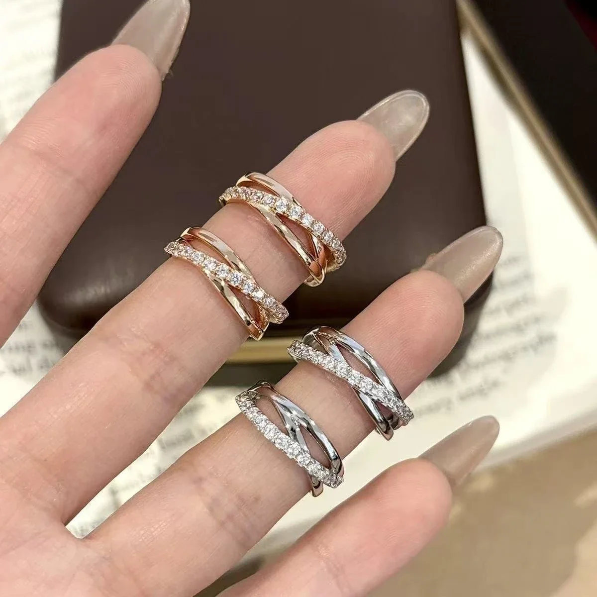 Crossover 925 Sterling Silver Pavé CZ Split Band Ring