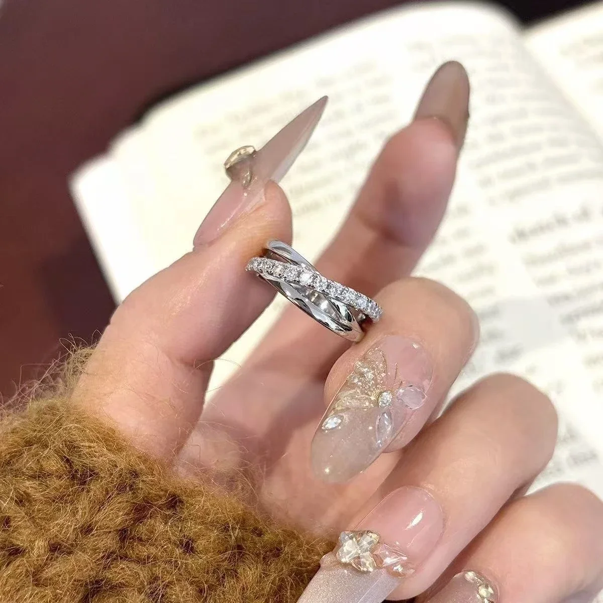 Crossover 925 Sterling Silver Pavé CZ Split Band Ring