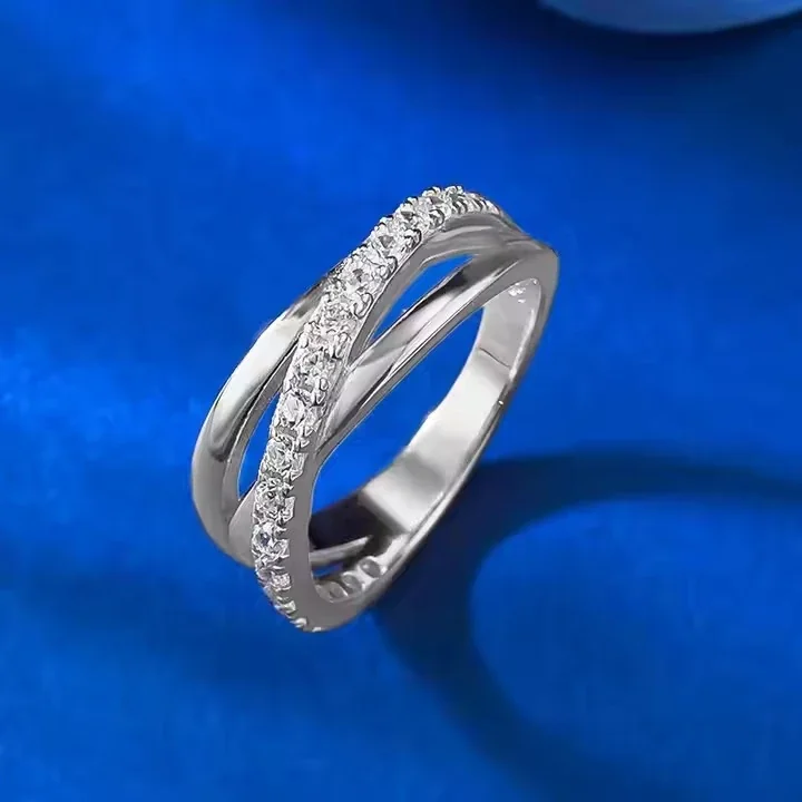Crossover 925 Sterling Silver Pavé CZ Split Band Ring - Silver
