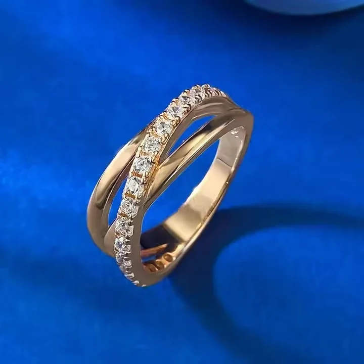 Crossover 925 Sterling Silver Pavé CZ Split Band Ring - Rose Gold