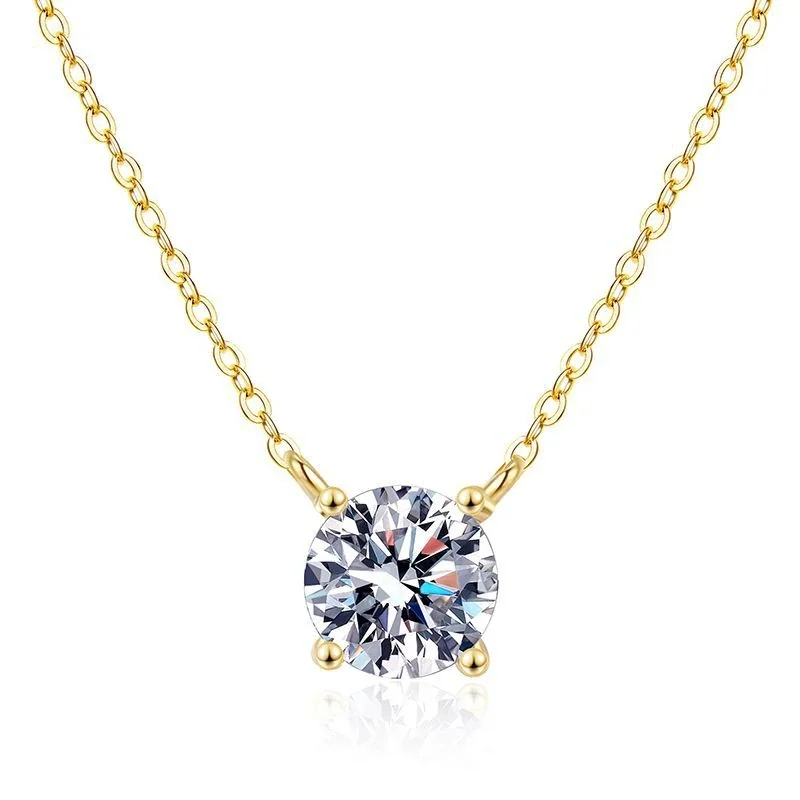 Luminous Round Four-Prong 925 Sterling Silver Pendant Necklace