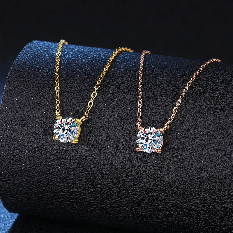 Luminous Round Four-Prong 925 Sterling Silver Pendant Necklace