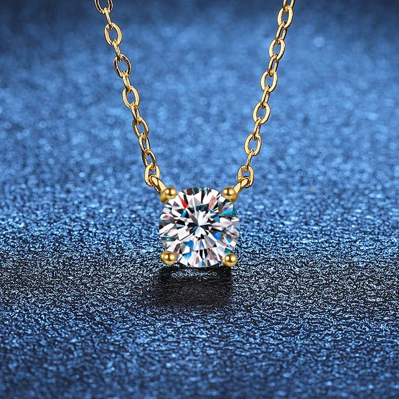 Luminous Round Four-Prong 925 Sterling Silver Pendant Necklace