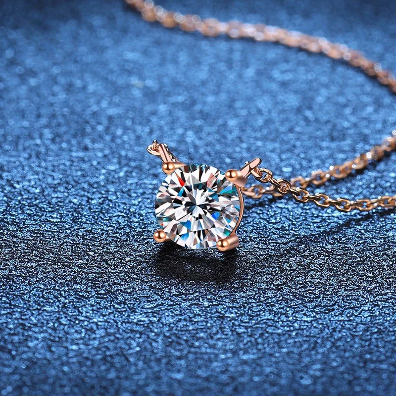Luminous Round Four-Prong 925 Sterling Silver Pendant Necklace