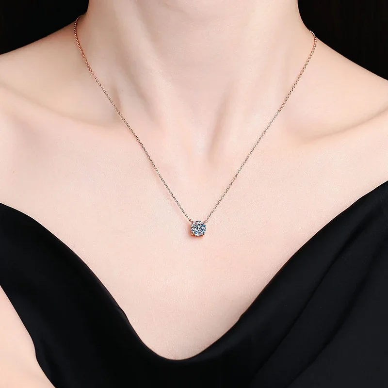 Luminous Round Four-Prong 925 Sterling Silver Pendant Necklace