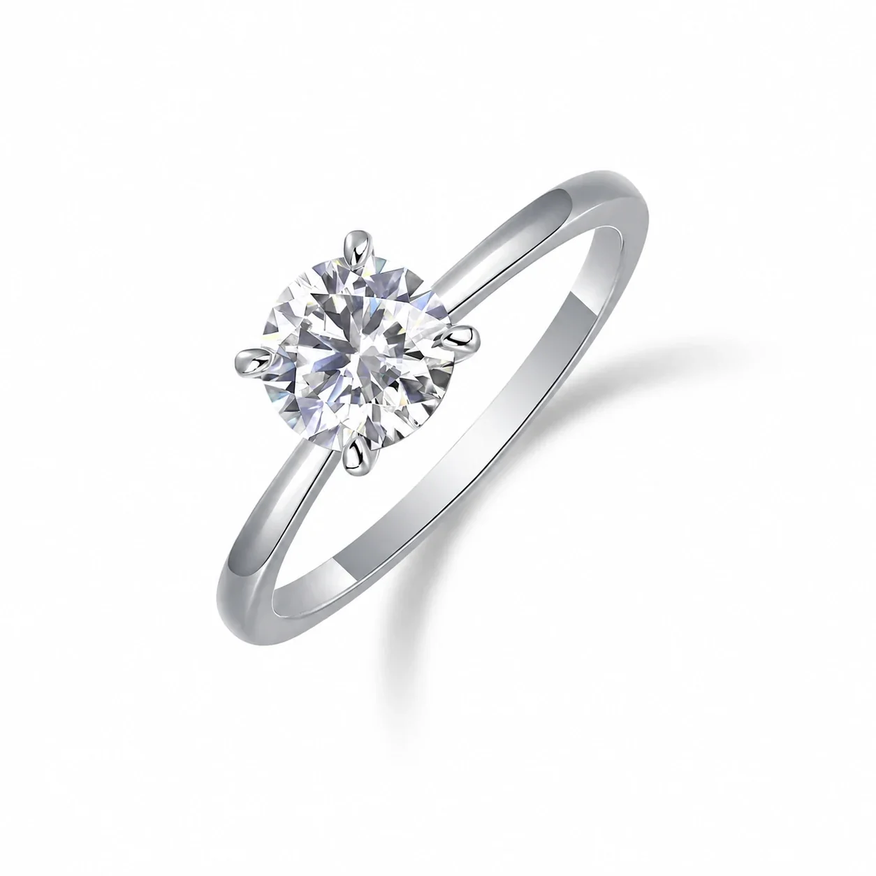 Minimalist 925 Sterling Silver Round Four-Prong Solitaire Ring