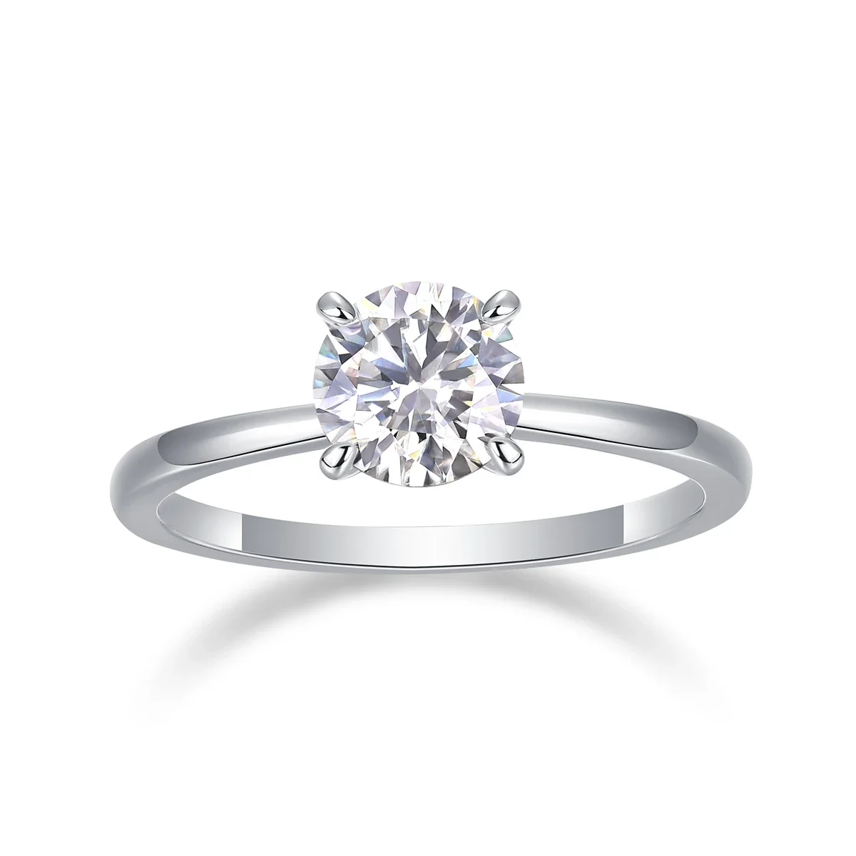 Minimalist 925 Sterling Silver Round Four-Prong Solitaire Ring - Silver 1 ct