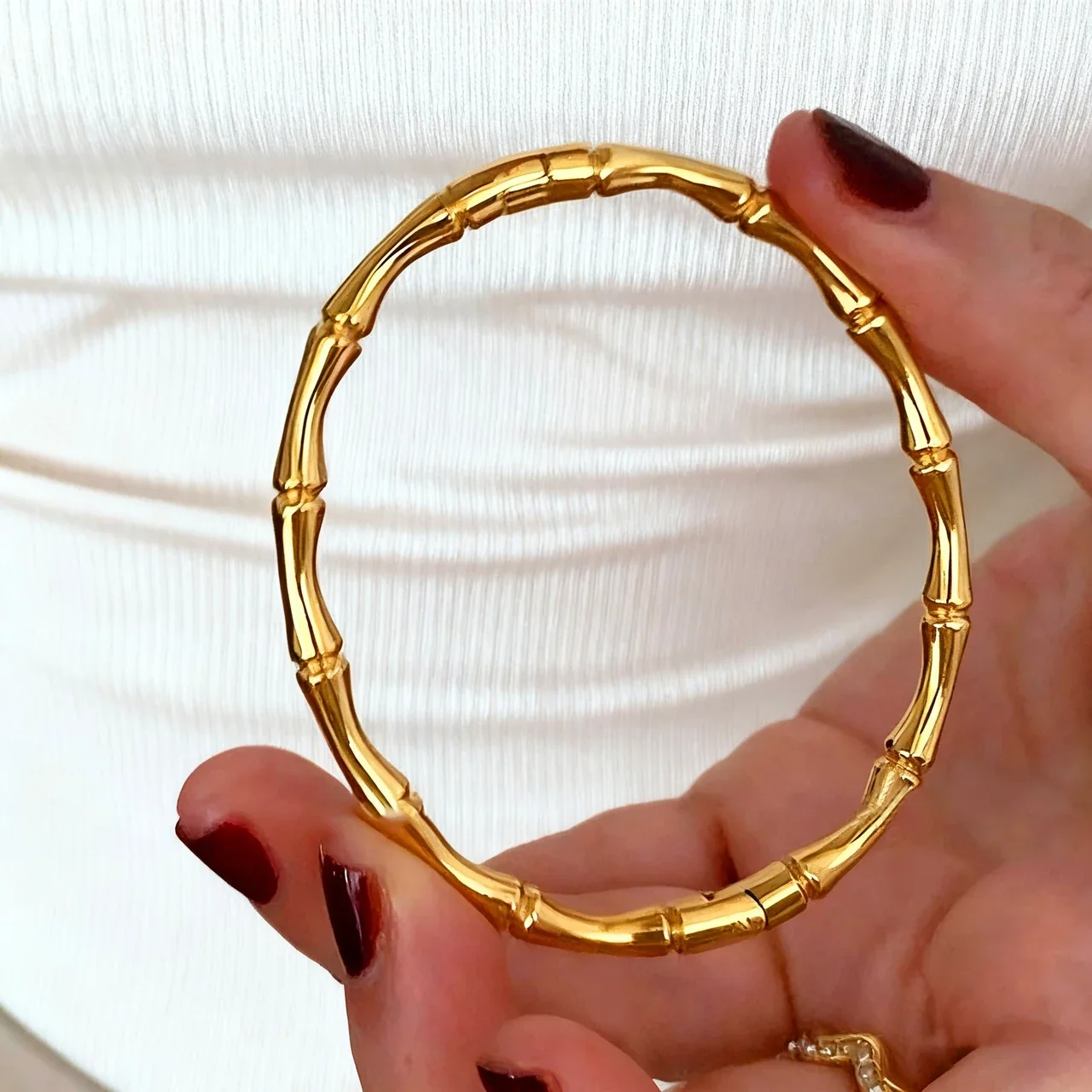 Sculptural Gold-Tone Bamboo Segment Stainless Steel Bangle