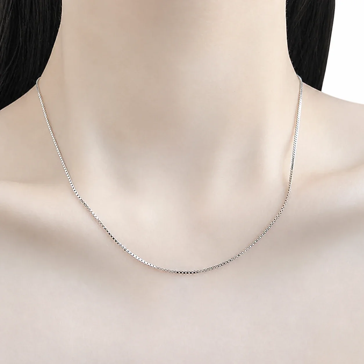 Adjustable Box & Cable 925 Sterling Silver Slider Necklace - Silver Box