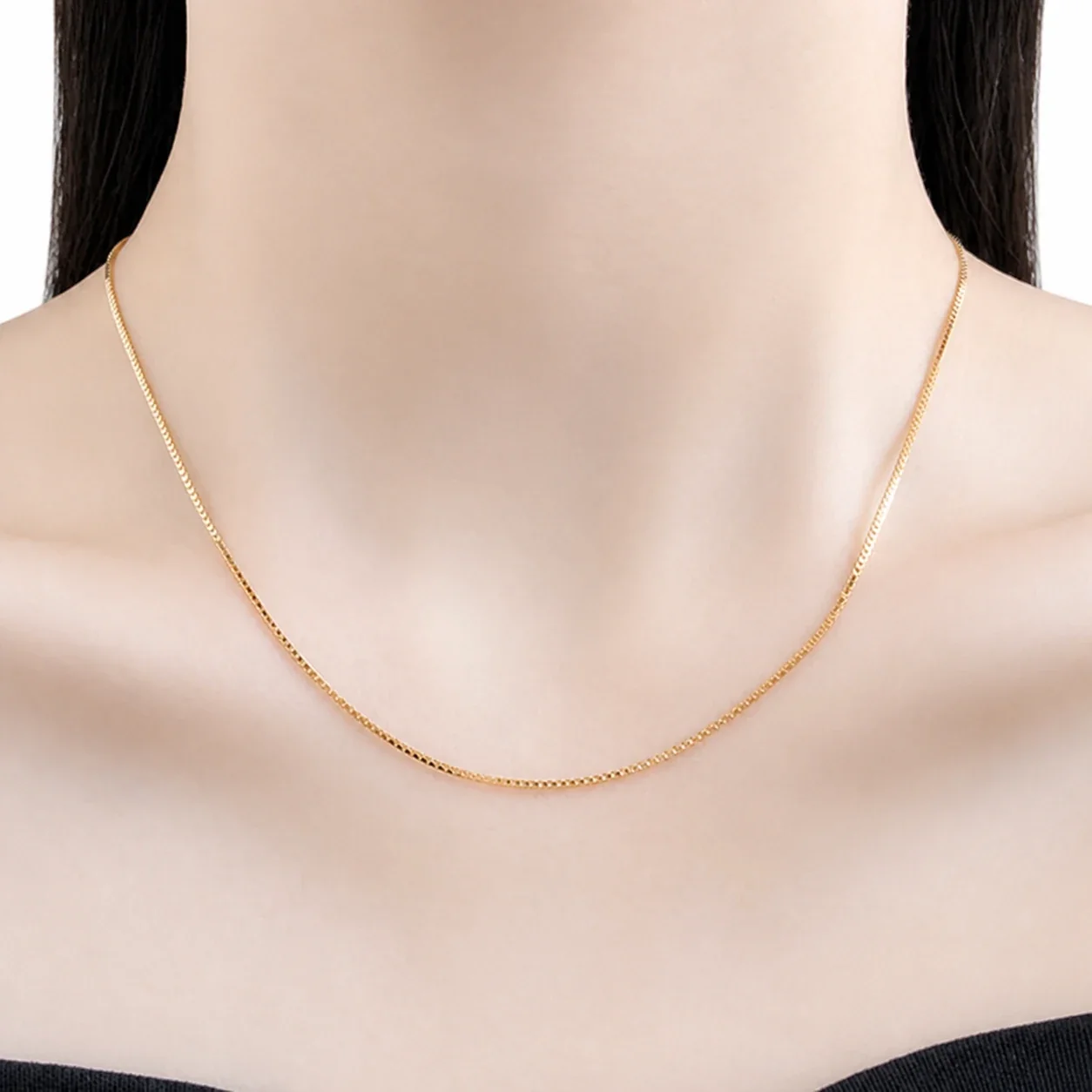 Adjustable Box & Cable 925 Sterling Silver Slider Necklace - Gold Box