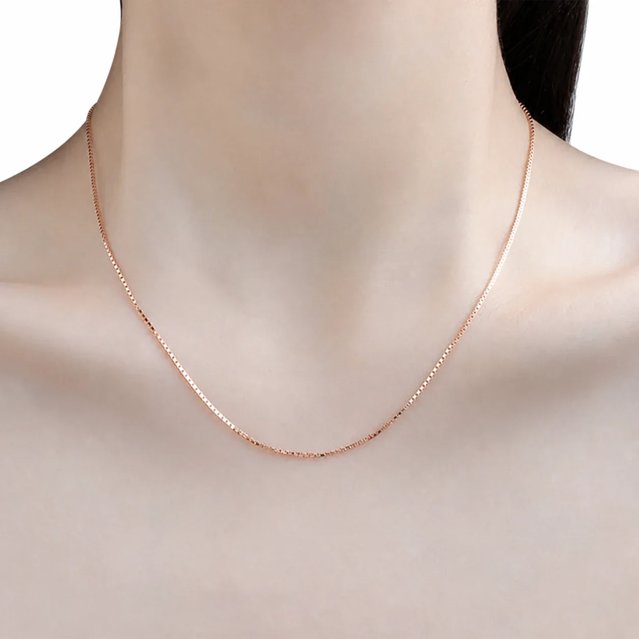 Adjustable Box & Cable 925 Sterling Silver Slider Necklace - Rose Gold Box