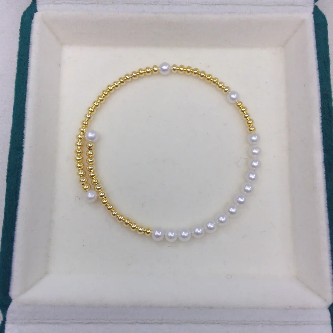 Delicate Gold-Plated Bead Freshwater Pearl Bangle