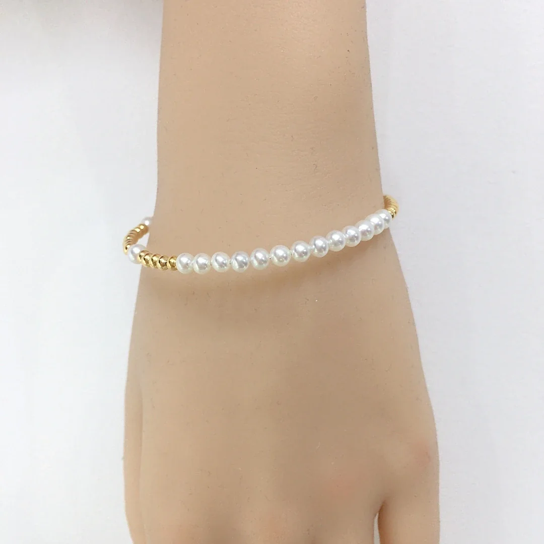 Delicate Gold-Plated Bead Freshwater Pearl Bangle