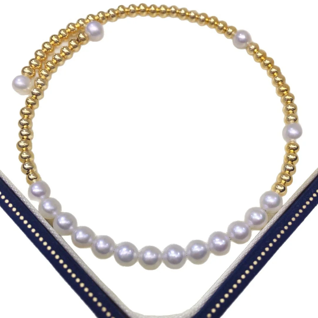 Delicate Gold-Plated Bead Freshwater Pearl Bangle