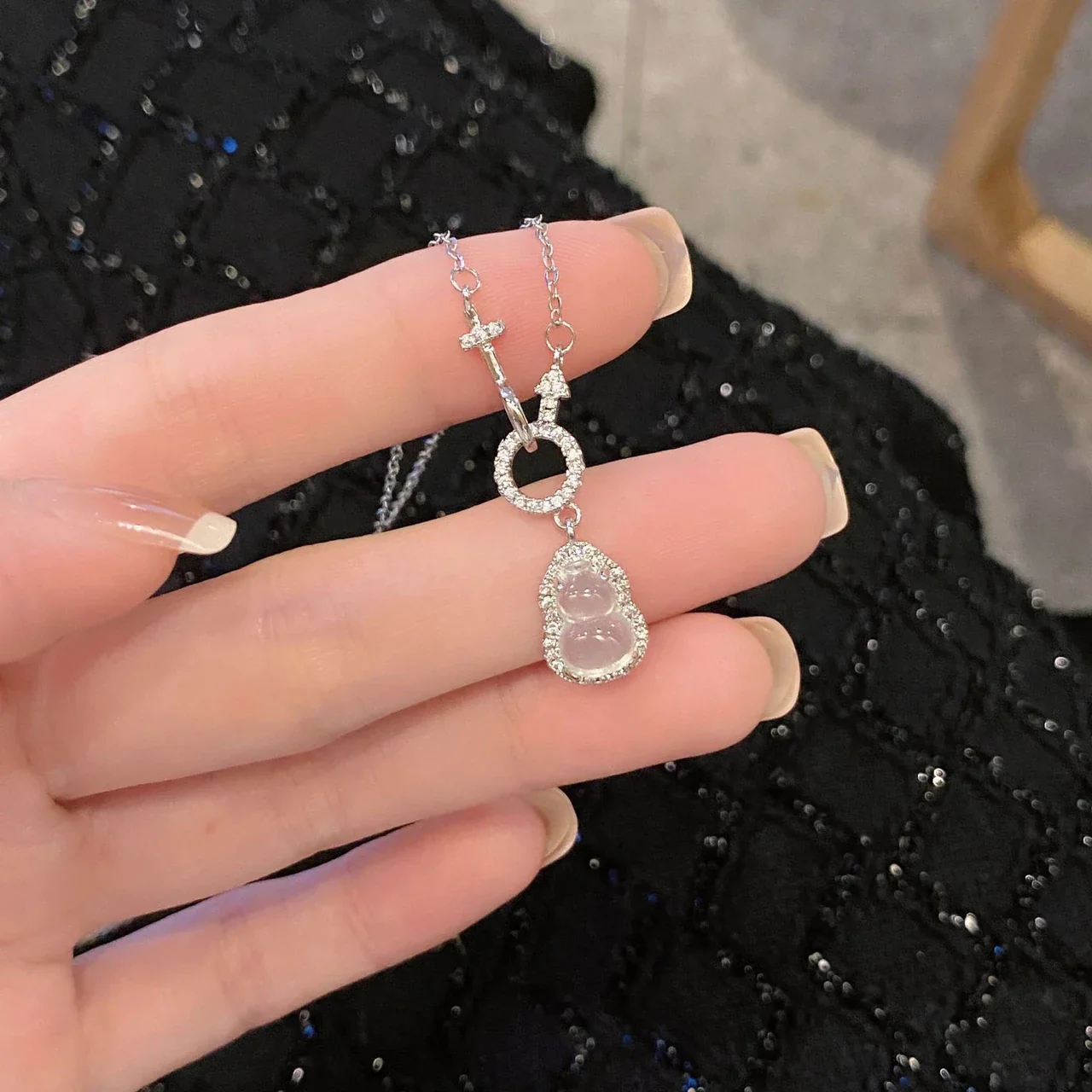Pavé Gourd Toggle 925 Sterling Silver Pendant Necklace