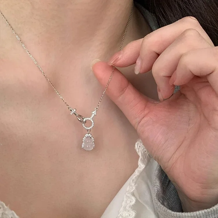 Pavé Gourd Toggle 925 Sterling Silver Pendant Necklace