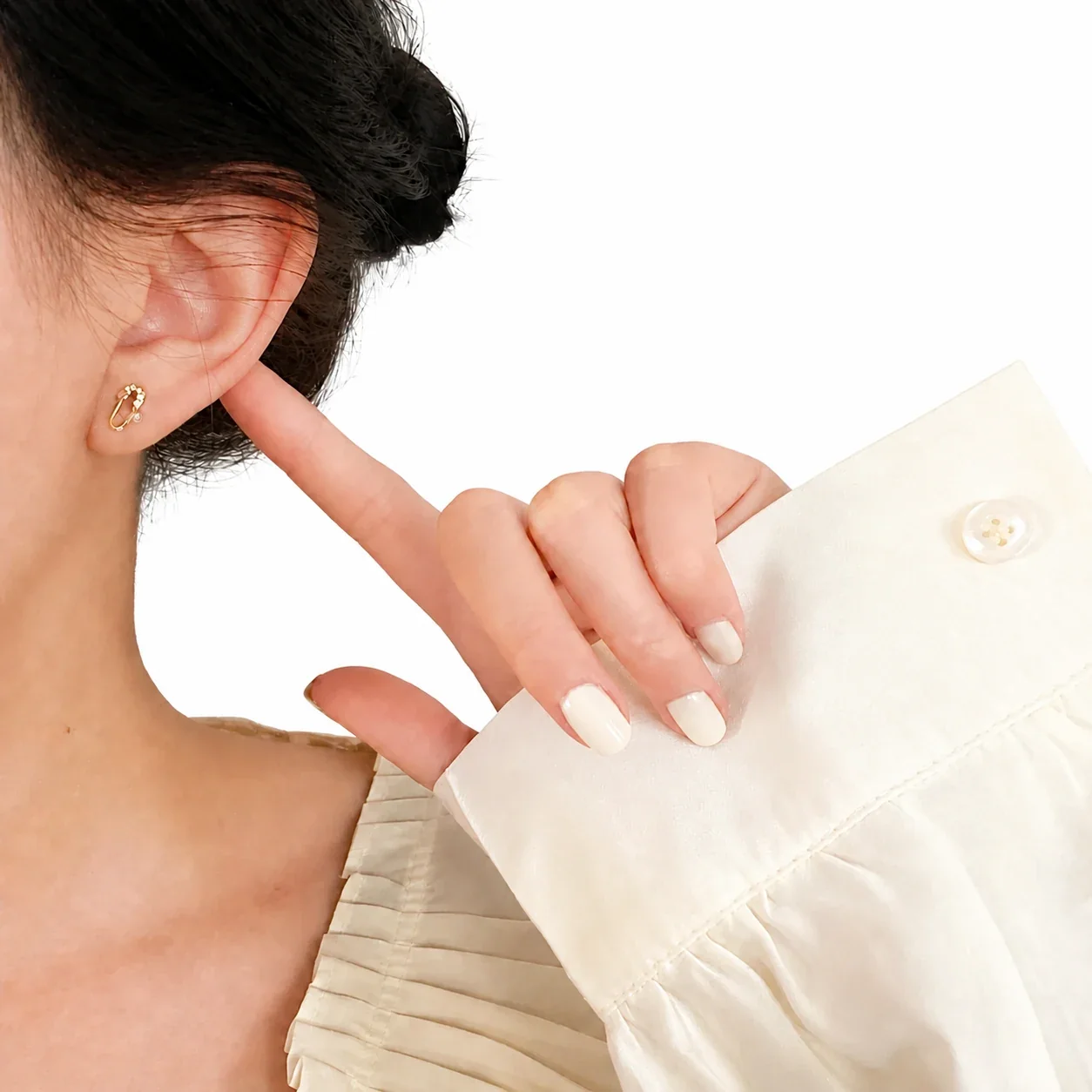 Petite Pearl Safety Pin Pavé Bead Stud Earrings