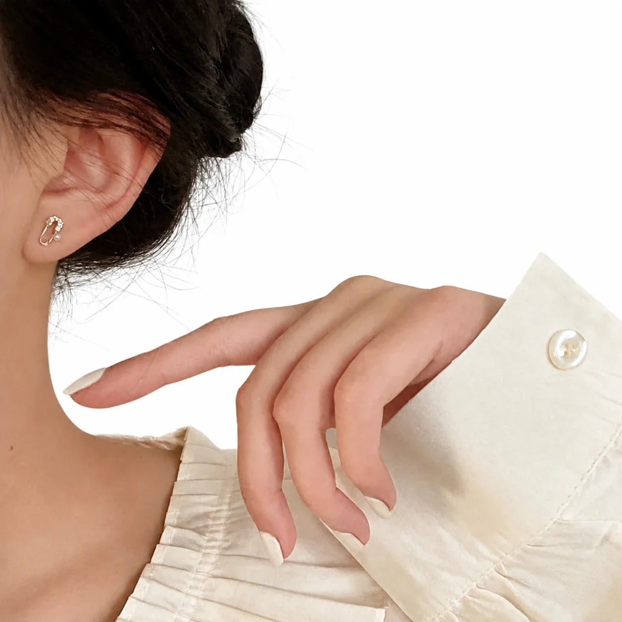 Petite Pearl Safety Pin Pavé Bead Stud Earrings