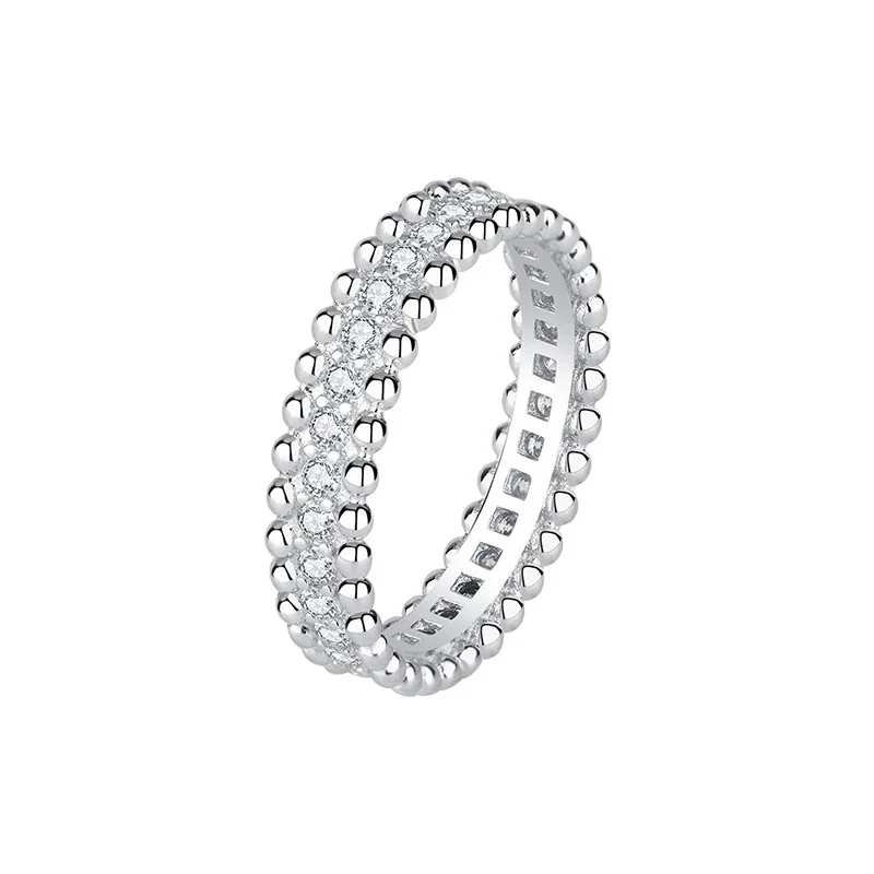 Beaded 925 Sterling Silver Round Moissanite Eternity Ring