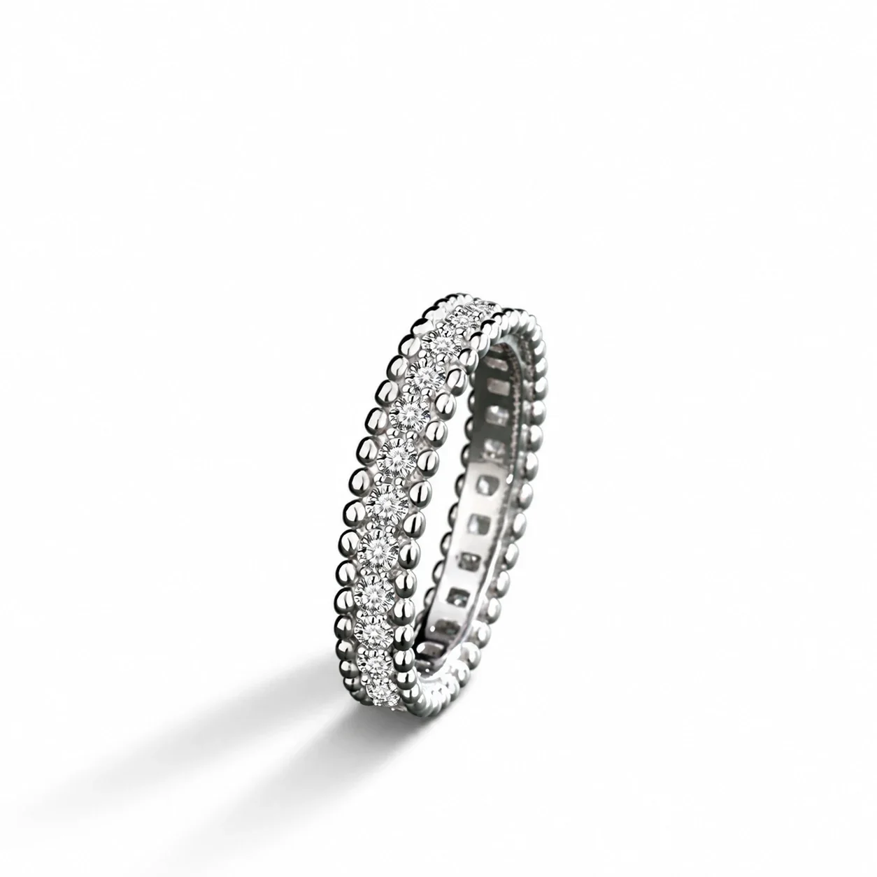 Beaded 925 Sterling Silver Round Moissanite Eternity Ring