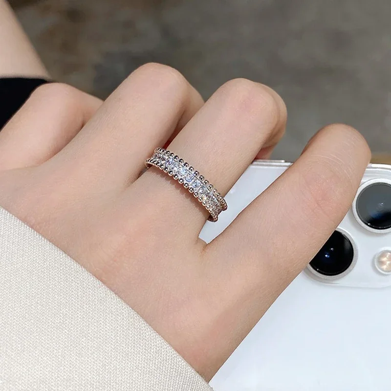 Beaded 925 Sterling Silver Round Moissanite Eternity Ring