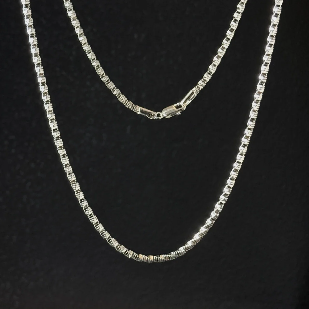 Faceted 925 Sterling Silver Box Link Chain Necklace