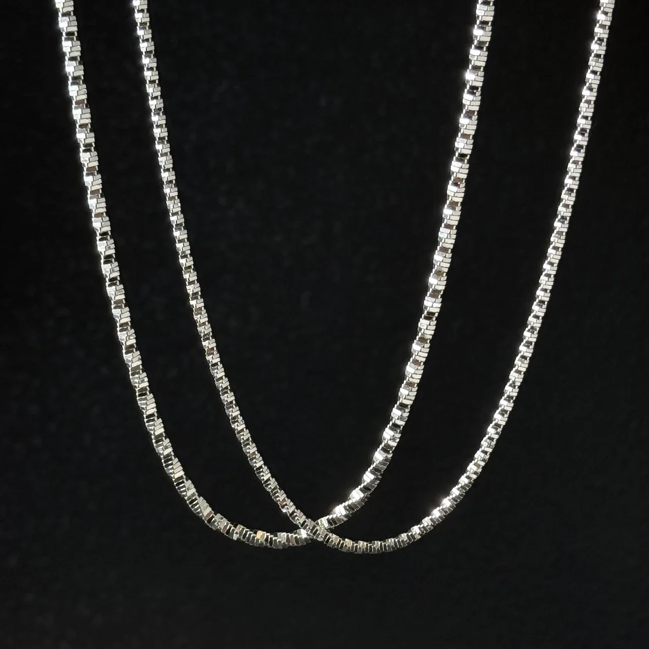 Faceted 925 Sterling Silver Box Link Chain Necklace
