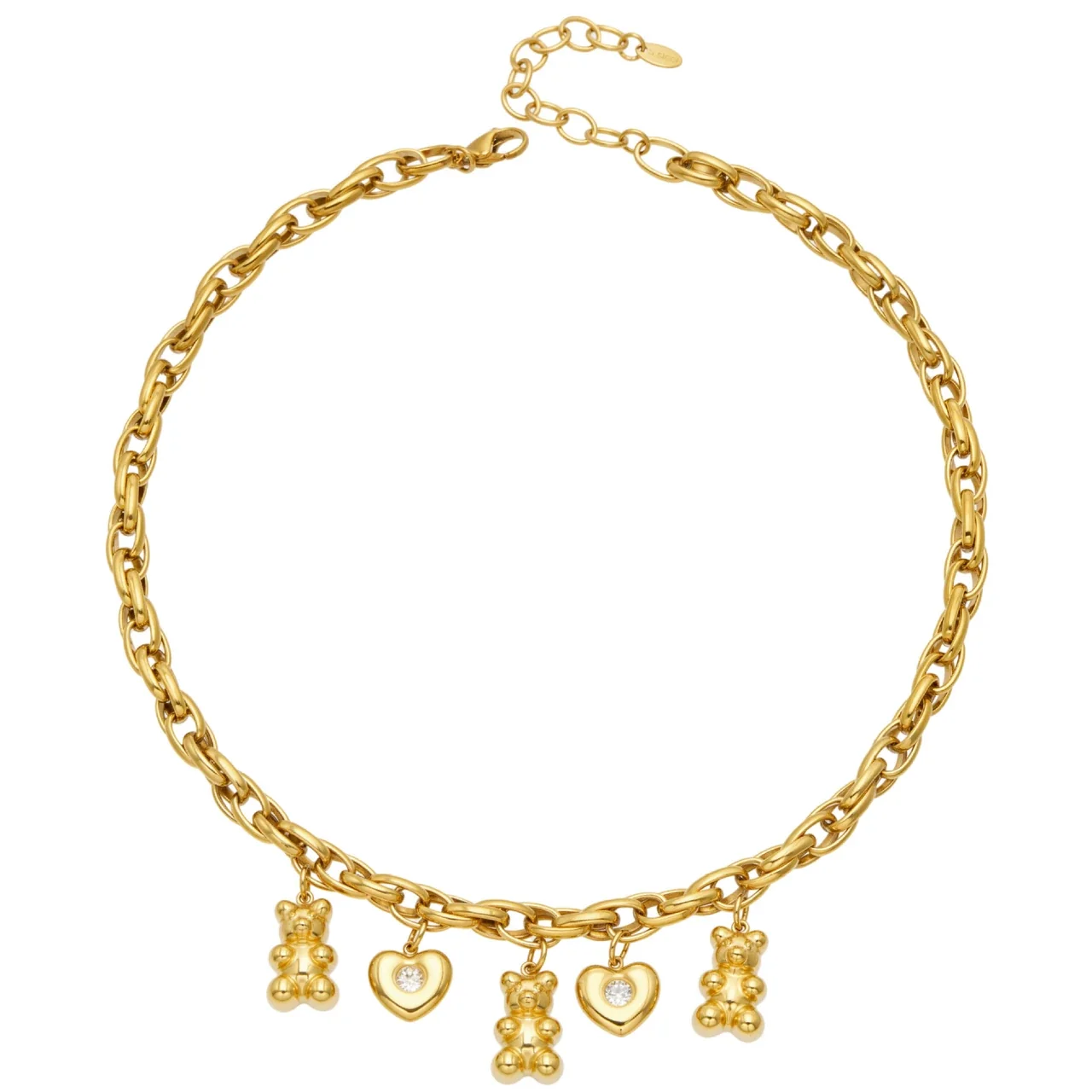 Playful Teddy Heart Stainless Steel Charm Necklace