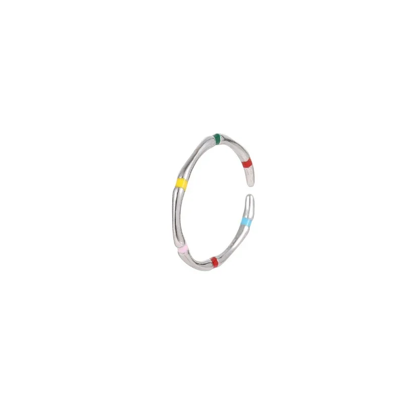 Playful 925 Sterling Silver Rainbow Enamel Open Ring - Rainbow