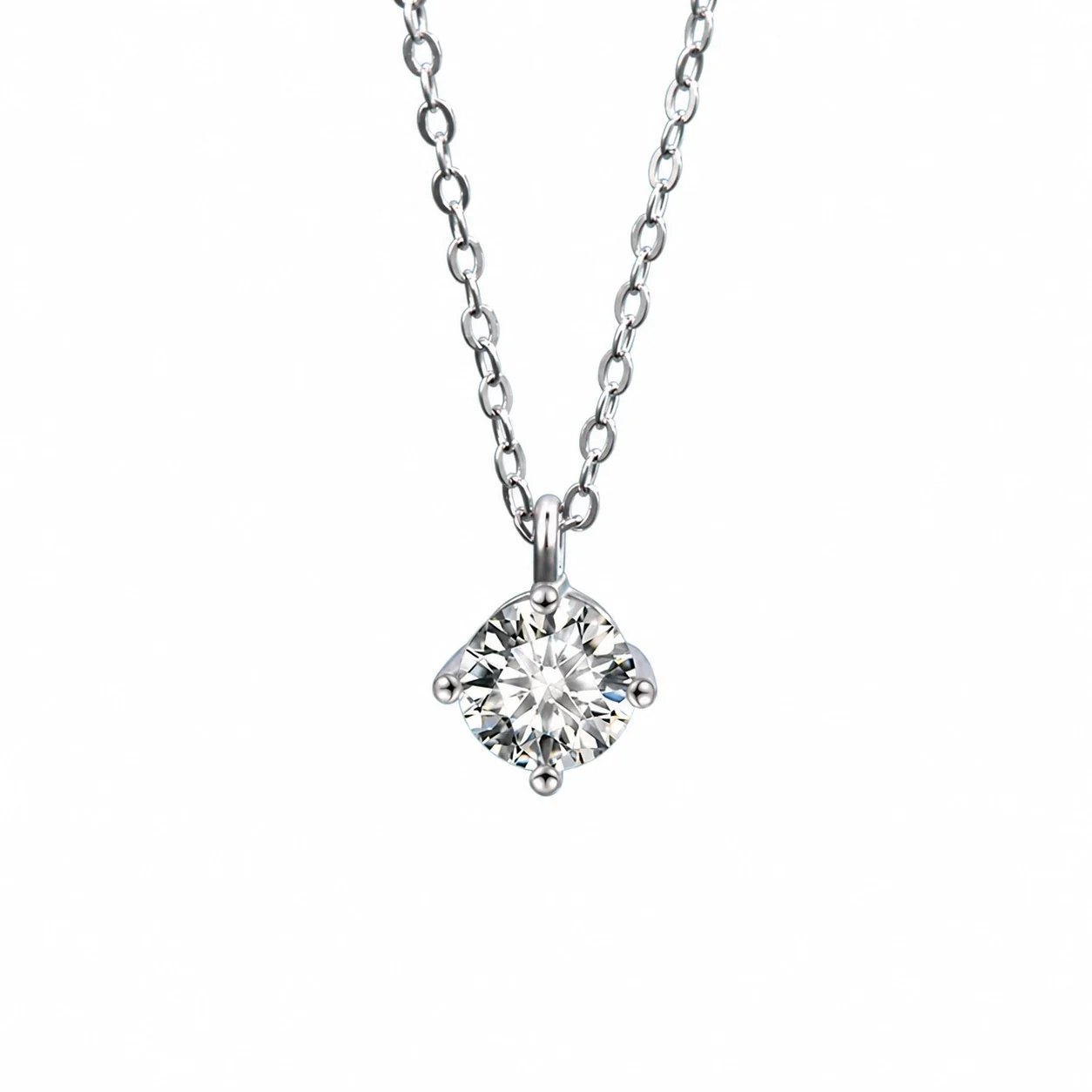 Polished Four-Prong Round 925 sterling silver Moissanite Necklace