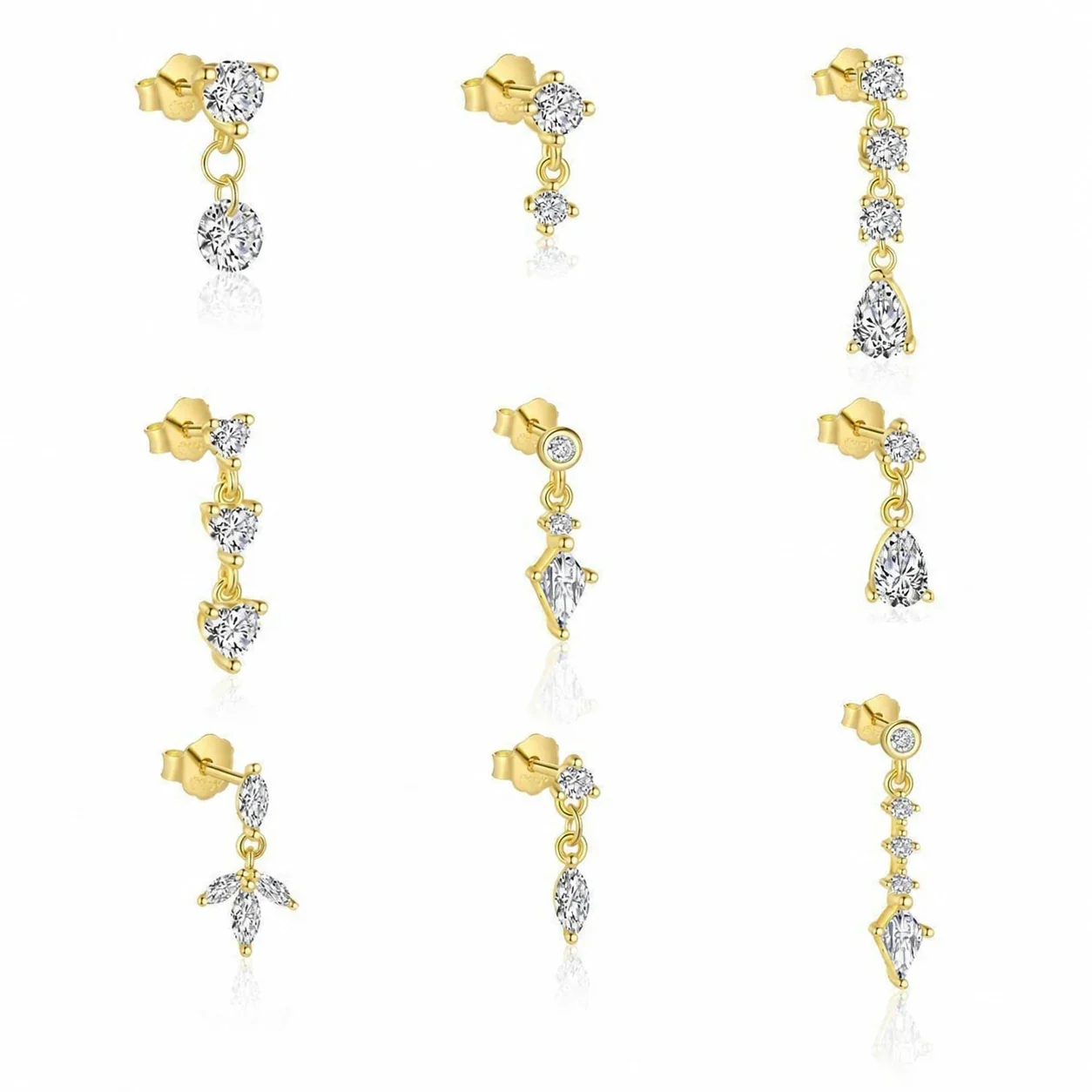 Geometric 925 Sterling Silver Marquise Drop Stud Earrings