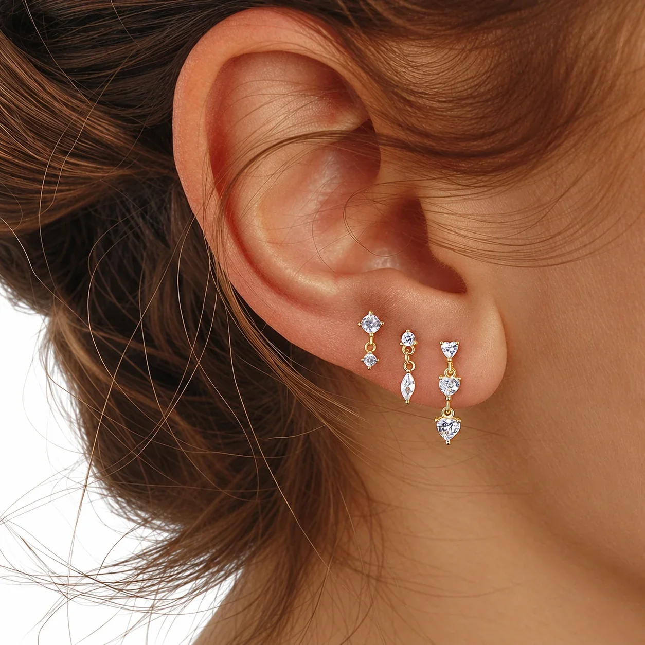 Geometric 925 Sterling Silver Marquise Drop Stud Earrings